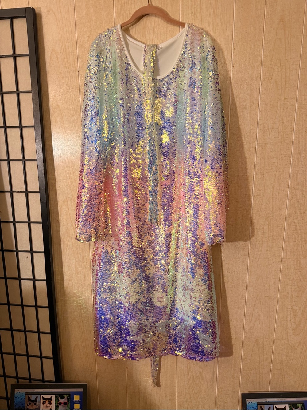 Iridescent Sequin Long Sleeve Dress - Multicolor - Picture 4 of 7